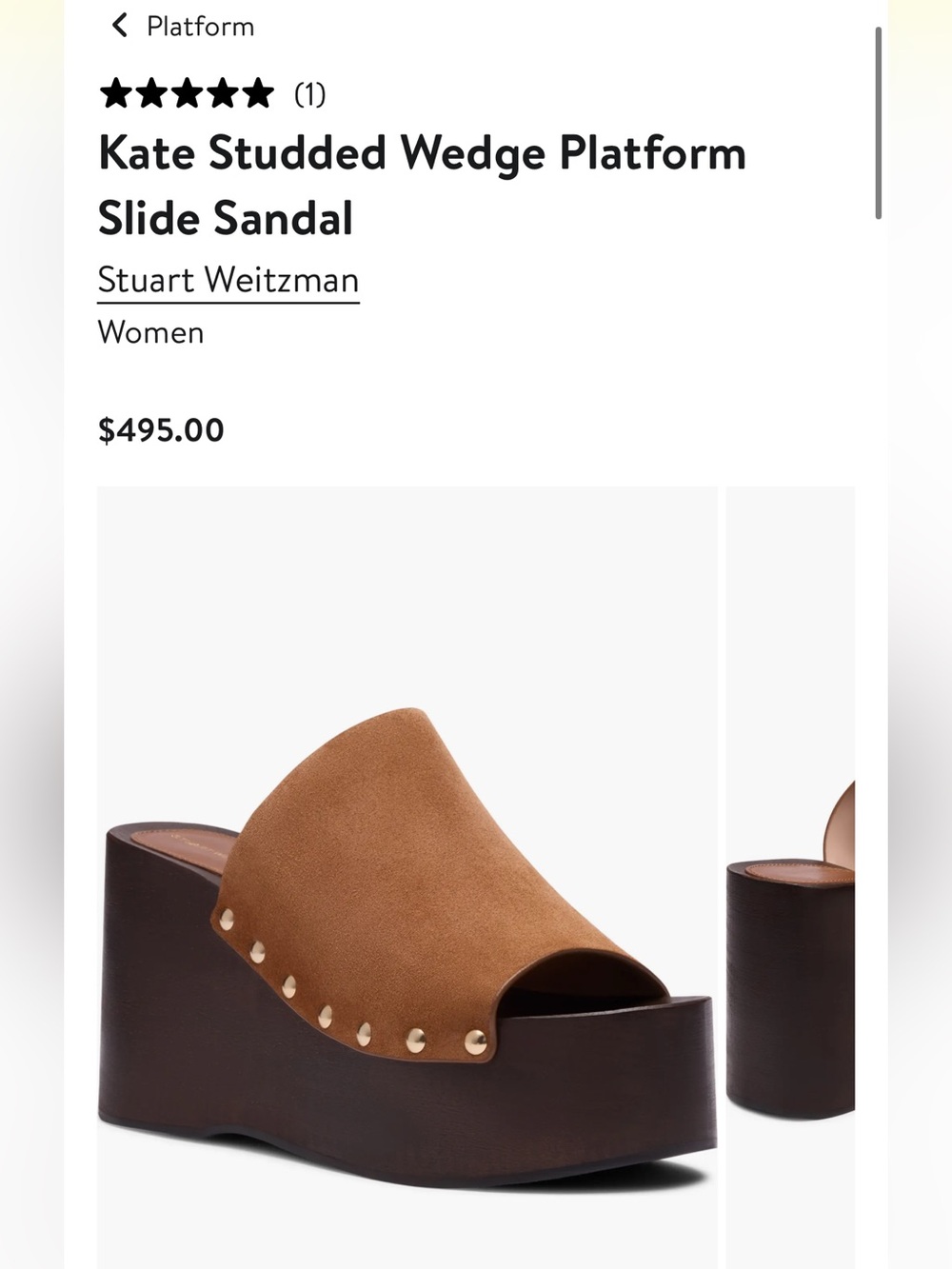 Stuart Weitzman Tan Suede Studded Platform Slide